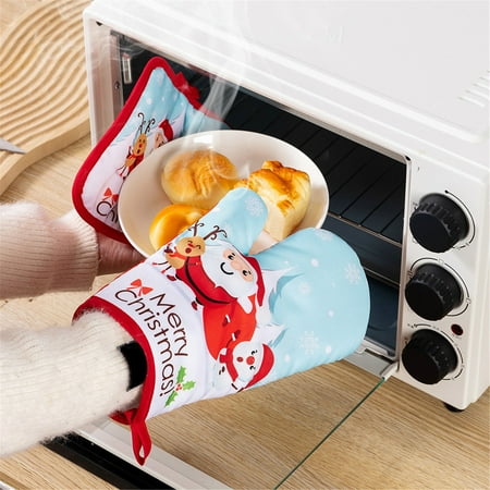 

Mega sale Christmas Baking Heat Gloves Christmas Oven Microwave Gloves Mat Set Cotton Potholder Machine Washable Microwave Oven Mitts Heat Proof Pads For Kitchen Baking