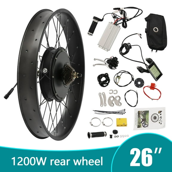 26" Fat Rear Wheel Electric Bicycle Hub Motor Kit 1200W Electric Bike Conversion Kit 480Rpm with LCD Display & Pedal Assistant Sensor for 26in Tires