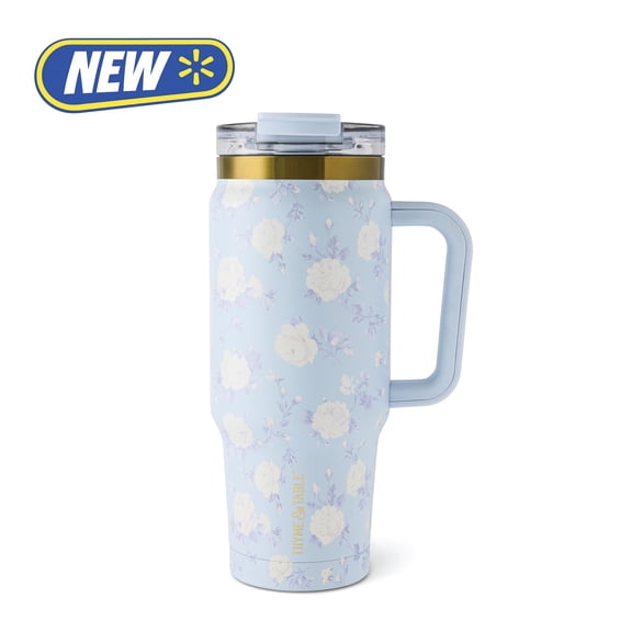 Thyme & Table Luna 32 oz Stainless Steel Tumbler with Handle and Dual Straw Lid, Rose