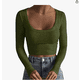 thumbnail image 1 of Txlixc Blusa de corte de punto sólido de manga corta, manga larga y cuello redondo profundo para mujeres fiesta de ocio callejero blusa de primavera y otoño callejero Txlixc moda, 1 of 2