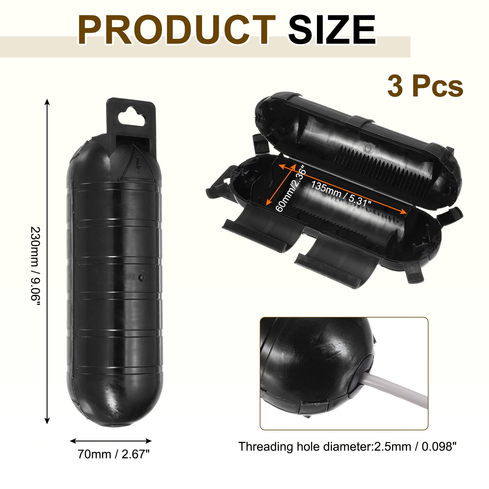 3pcs Extension Cord Cover IP44 Water-Resistant Electrical Connection Box, Black