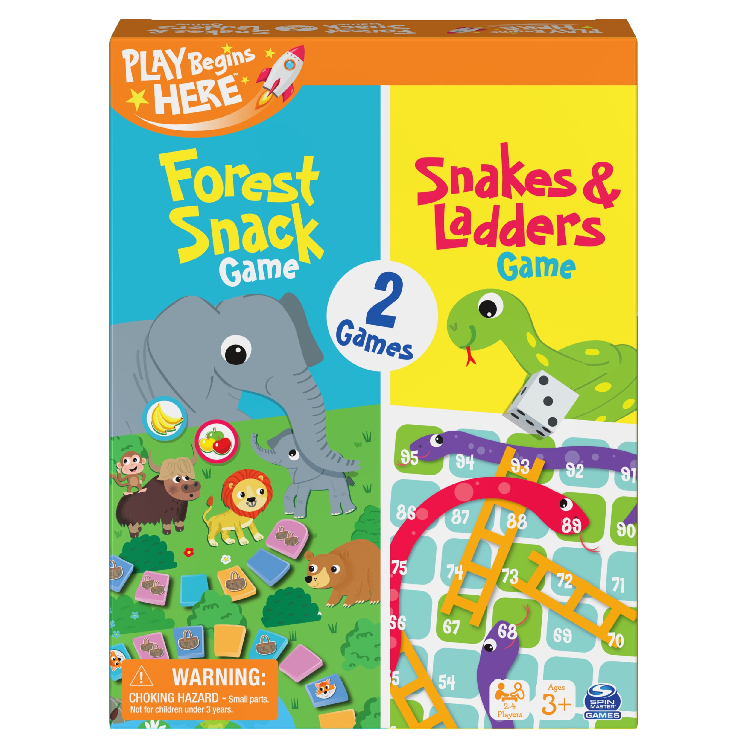 Spin Master Games Play Begins Snakes and Ladders, Forest Snack, 2in1
