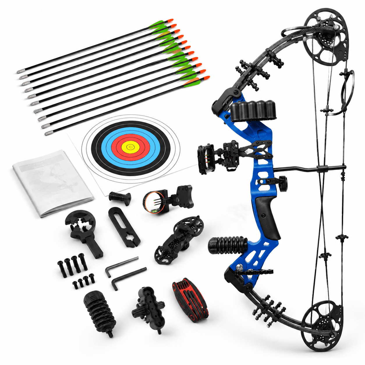 Blue 15-45 Lb Adjustable Right Hand Compound Bow Set For Teens And Beginners