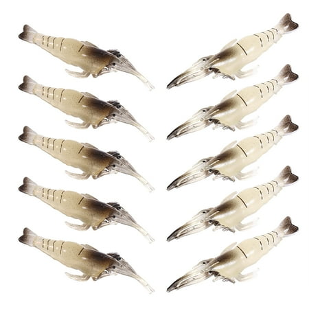 Soft Shrimp Prawn Baits Pack of 10 Ideal Accessories for Anglers White Glow-in-the-Dark PVC Fishing Lures