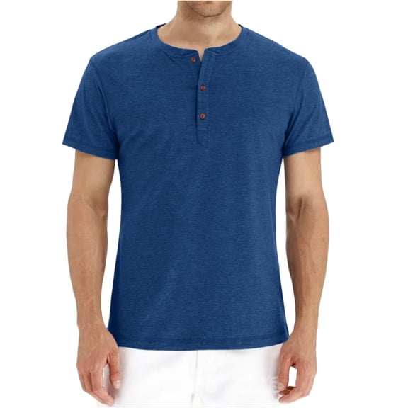 OIOLOYJM Men's Fashion Casual Button Crew Neck Short Sleeve Henley T-Shirts Spring Cotton Business Work Shirts 2026 Blue 2XL