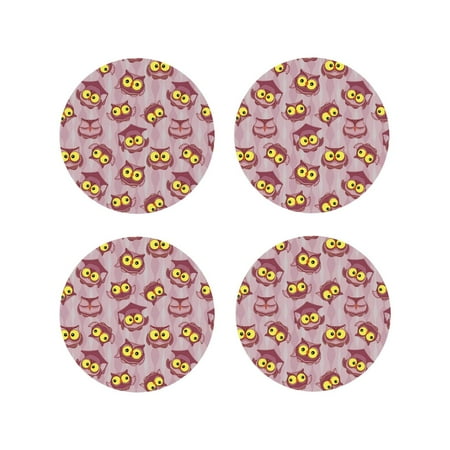 

Leather Coasters with Heat-resistant for Drinks Doctor s Hat Owl Purple -标题2 Round Shape