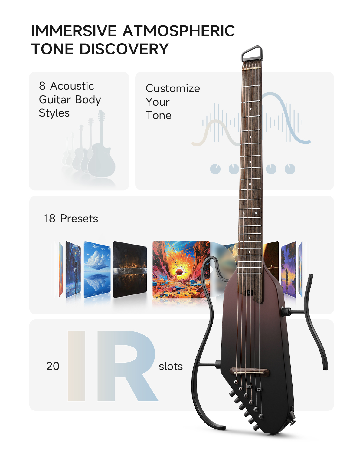 Donner Acoustic Electric Guitar HUSH I PRO Travel Guitar with Multiple Effect Modes Smart Guitarra Kit of Earphone, Gig Bag, Strap, Charging Cable, Maillard Fade