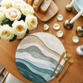 thumbnail image 2 of Beige Teal Ombre Round 13 Inch Placemats Set of 6, Modern Geometric Aesthetics Abstract HeatResistant Non Slip Place Mats for Dining Table, Wipeable Braided Kitchen Table Mats for Housewarming, 2 of 9