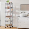 thumbnail image 2 of 6-Tier Wire Shelving Unit with Baskets Adjustable Storage Shelf Rack, Heavy Duty Standing Metal Organizer Shelves with Wheels for Kitchen Living Room Bathroom Pantry Closet Laundry (Silver), 2 of 8