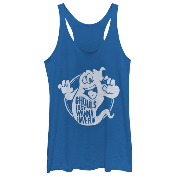 Women's CHIN UP Halloween Ghouls Have Fun Racerback Tank Top Royal Blue Heather Small
