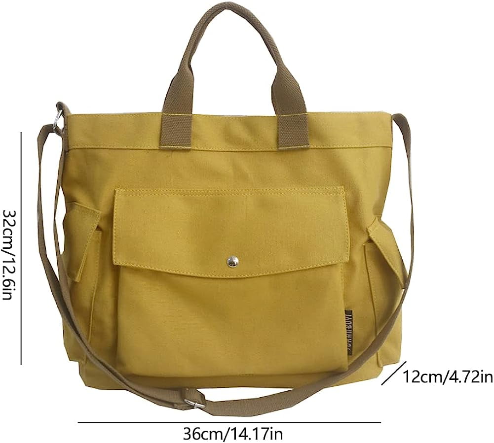 トートバッグ qualpack 3WAY Canvas Bag QC3003B Khaki qc3003b16khaki Canvas Tote Bag with Pockets for Women Crossbody Bag Canvas