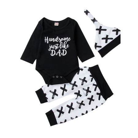 

Newborn Baby Boy Cotton Clothes Tops Romper Pants Leggings Hat 3PCS Outfits
