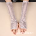 thumbnail image 2 of Women's Sparkly Fishnet Gloves, Long Mesh Arm Sleeve Open Finger Gloves for Halloween Party Wedding, Evening Glam Gloves and Masquerade Accessory - White, 2 of 4