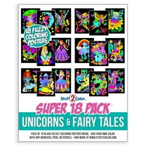 Super 18 Pack of Fuzzy Velvet Coloring Posters (Unicorns & Fairy Tales) - Stuff2Color