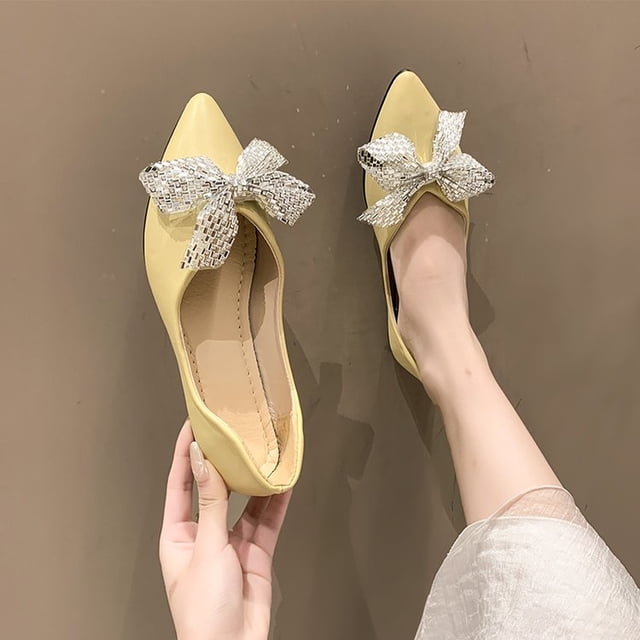 Zapatos planos de tacón bajo en punta con lazo, zapatos planos cómodos de estilo Simple a la moda para mujer de boca baja, cómodos zapatos de suela plana con punta estrecha 37 Gao Jinjia LED
