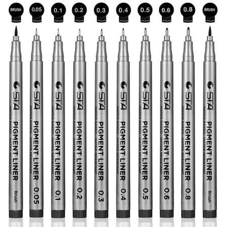Precision Black Micro-Pen Fineliner Ink Pens - Waterproof Archival Ink Micro-Line Pens, Illustration Pens, Multiliner, for Art Watercolor, Sketching, Anime, Manga, Technical Drawing, 10/Se