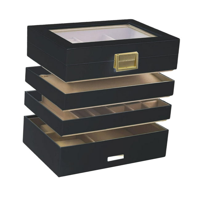 Joyero Bandeja para joyas Organizador de joyas con compartimentos para anillos Pulseras Negro