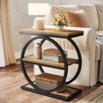 thumbnail image 6 of Fnova Side Table with Circular Metal Frame, End Table with 3-Tier Shelves for Living Room, Brown, 6 of 16