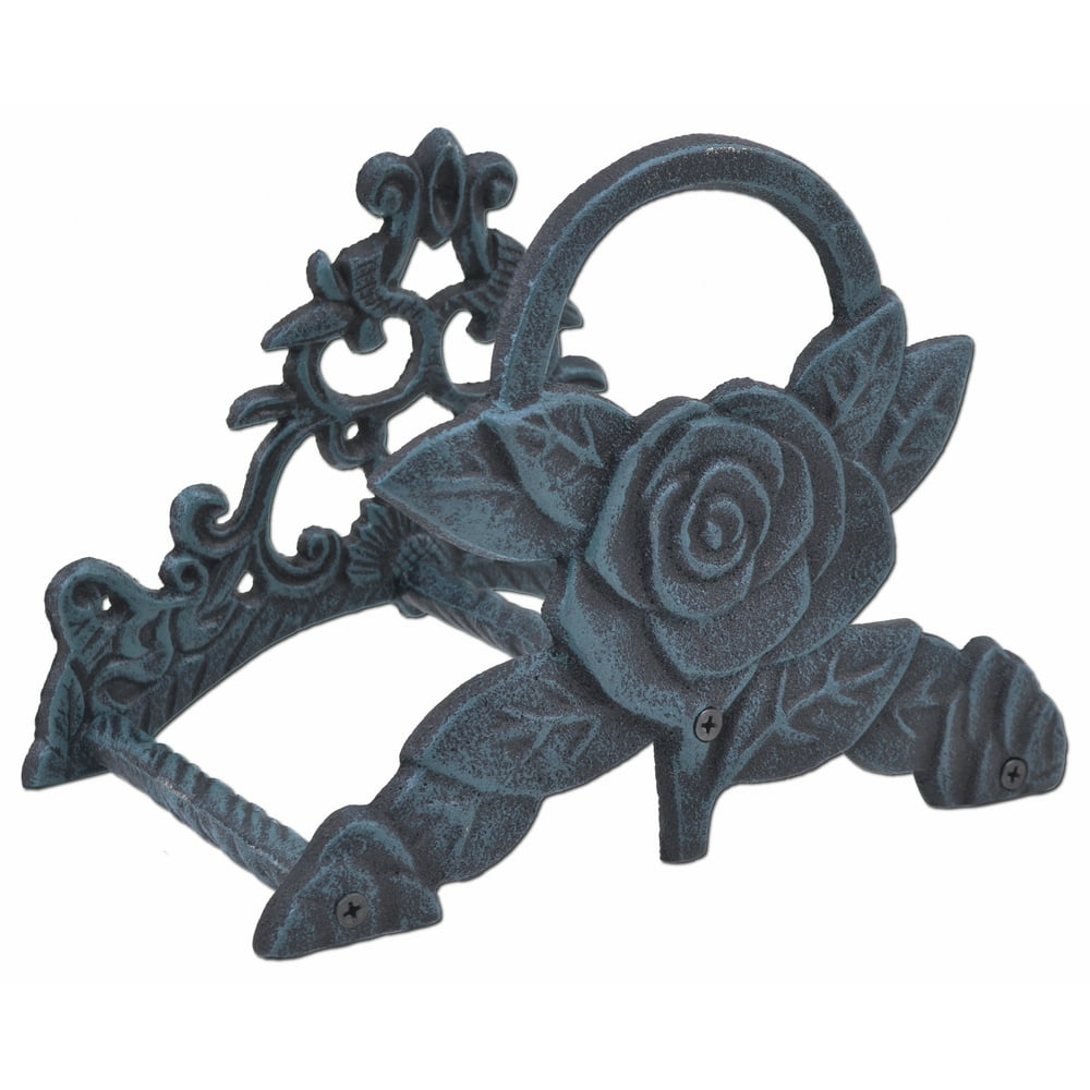 Garden Hose Holder Rose Flower Verdigris Cast Iron 9.5" Wide
