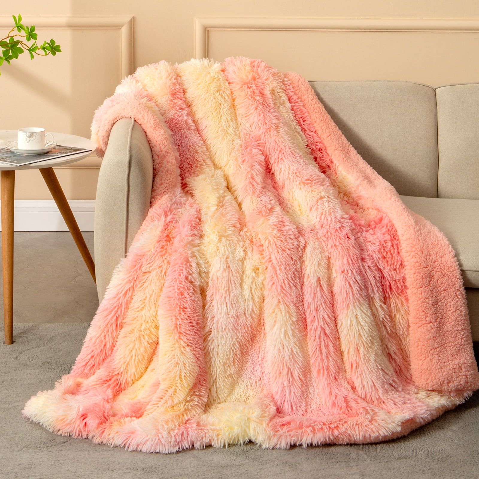 CASOFU Decorative Faux Fur Throw Blanket, Extra Soft Fuzzy Blanket for