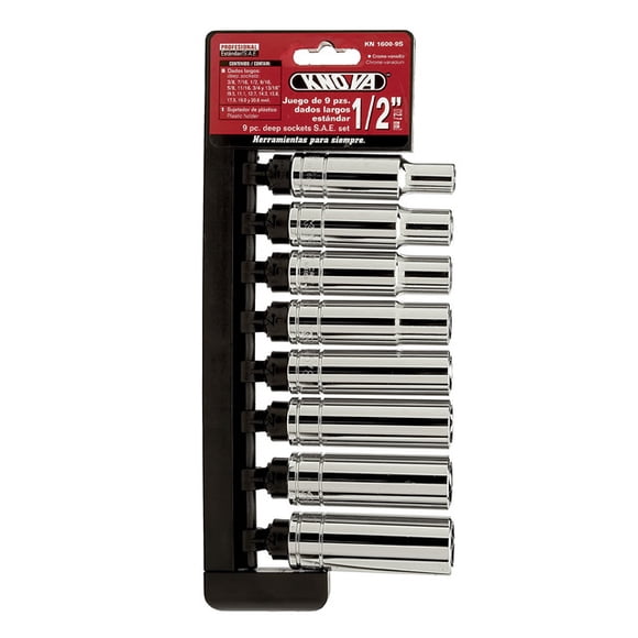 Juego dados 1/2" largos 6 puntas estándar 9 pzas. - Knova Knova Dados largos 6 puntas std
