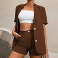 thumbnail image 2 of Women's 2 Piece Outfits Casual Lapel Button Short Sleeve Suits Top and High Waist Shorts Work Office Sets Tracksuits Ladies Clothes, 2 of 9