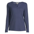 Nine.Eight Women's Waffle Knit Henley with Long Sleeves