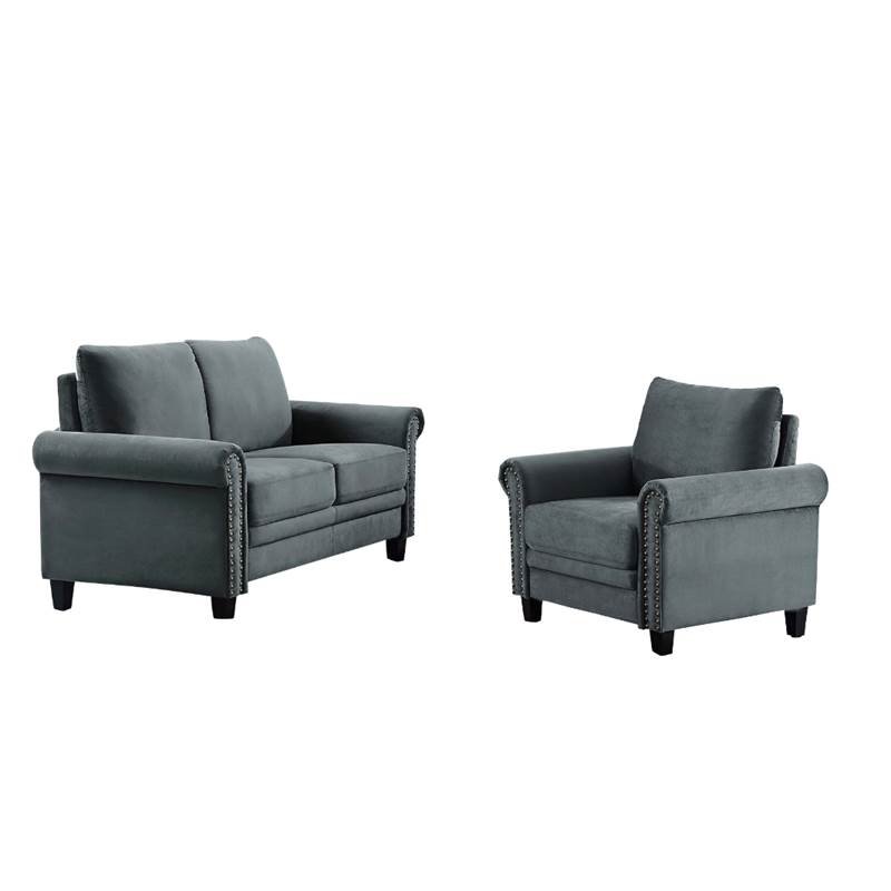 Set of 2 Nailhead Trim Loveseat and Accent Chair