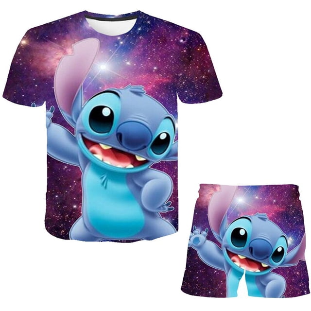 Verano bebé niño Disney Stitch ropa niños ropa conjunto para niñas niños camiseta pantalones cortos 2 uds trajes dibujos animados Casual ropa 12T Gao Jinjia LED
