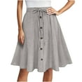 thumbnail image 2 of ClodeEU Women's Drawstring High Waist Button A Line Midi Skirt,Casual Flared Vintage Pleated Skirts Gray,Womens Plus S, 2 of 6