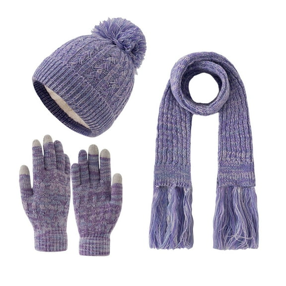 DFEK Kids Winter Hat Scarf Gloves Set Warm Lined Accessories For Toddlers Girls And Boys Cold Weather Purple 3-12 Years