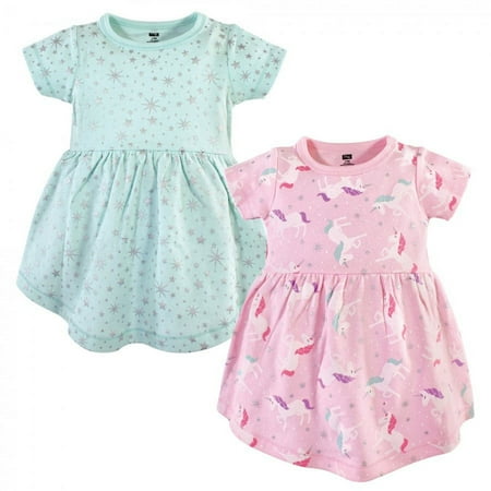 UPC: 0660168537482 | Hudson Baby Infant and Toddler Girl Cotton Short-Sleeve Dresses 2pk  Magical Unicorn  0-3 Months