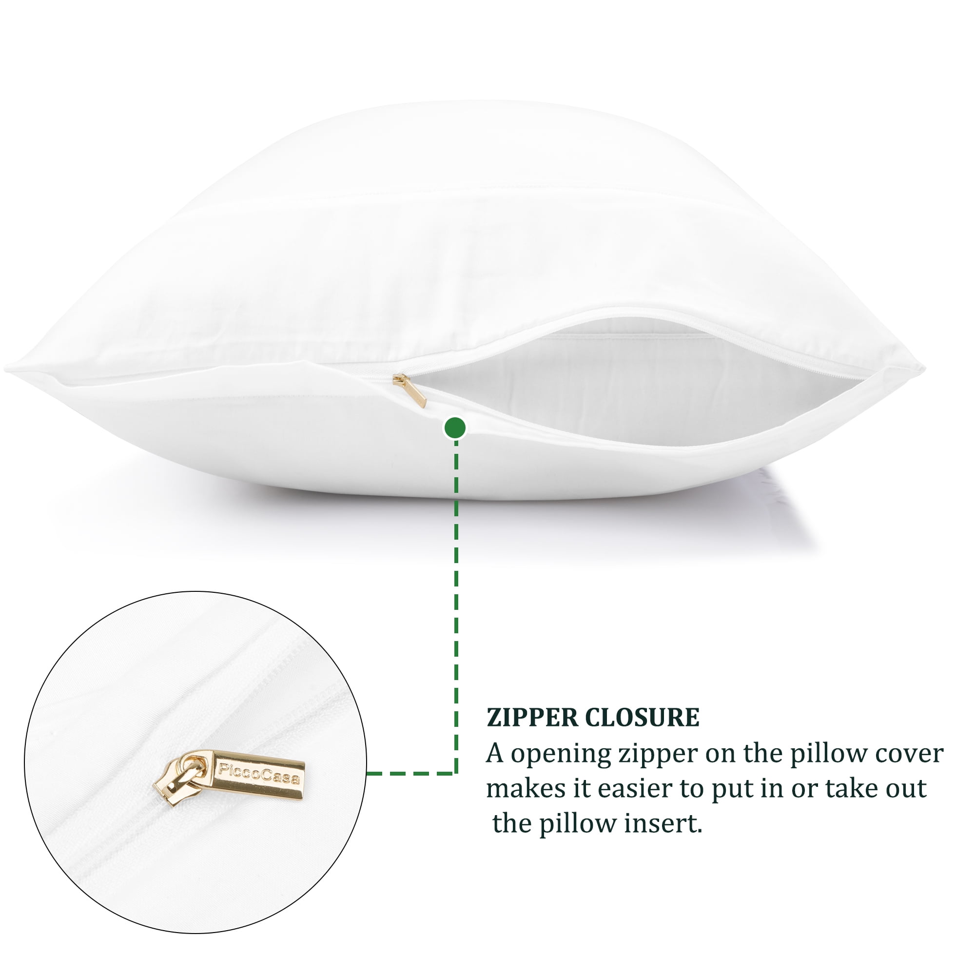 Unique Bargains Cotton Zipper Closure Pillowcase Set of 2 White Queen