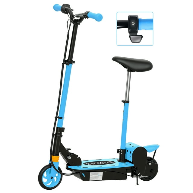 Soozier Foldable Electric Scooter with Seat for Kids Ages 6-14, Blue