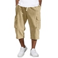 thumbnail image 2 of Men's Corduroy Cargo 3/4 Length Pants - Elastic Drawstring Waist Relaxed Fit for Casual, Sport, and Everyday Wear, Ideal for Spring and SummerKhakiM, 2 of 9