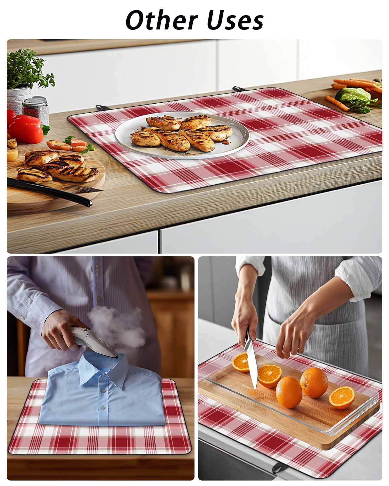 Stove Top Covers for Electric Stove, Red Checkered Glass Stovetop Cover Protector, Red White Plaid Farmhouse Induction Cooktop Protector Oven Mat for Kitchen Countertop 24"x21"