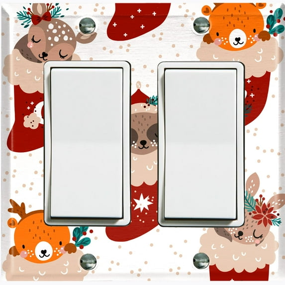 Metal Light Switch Plate Cover Forest Animal Christmas Stockings XMS003