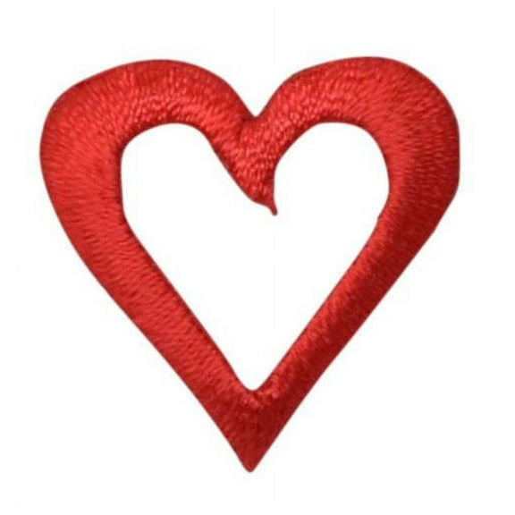 Small - Red Open Face Heart - Iron on Applique/Embroidered Patch