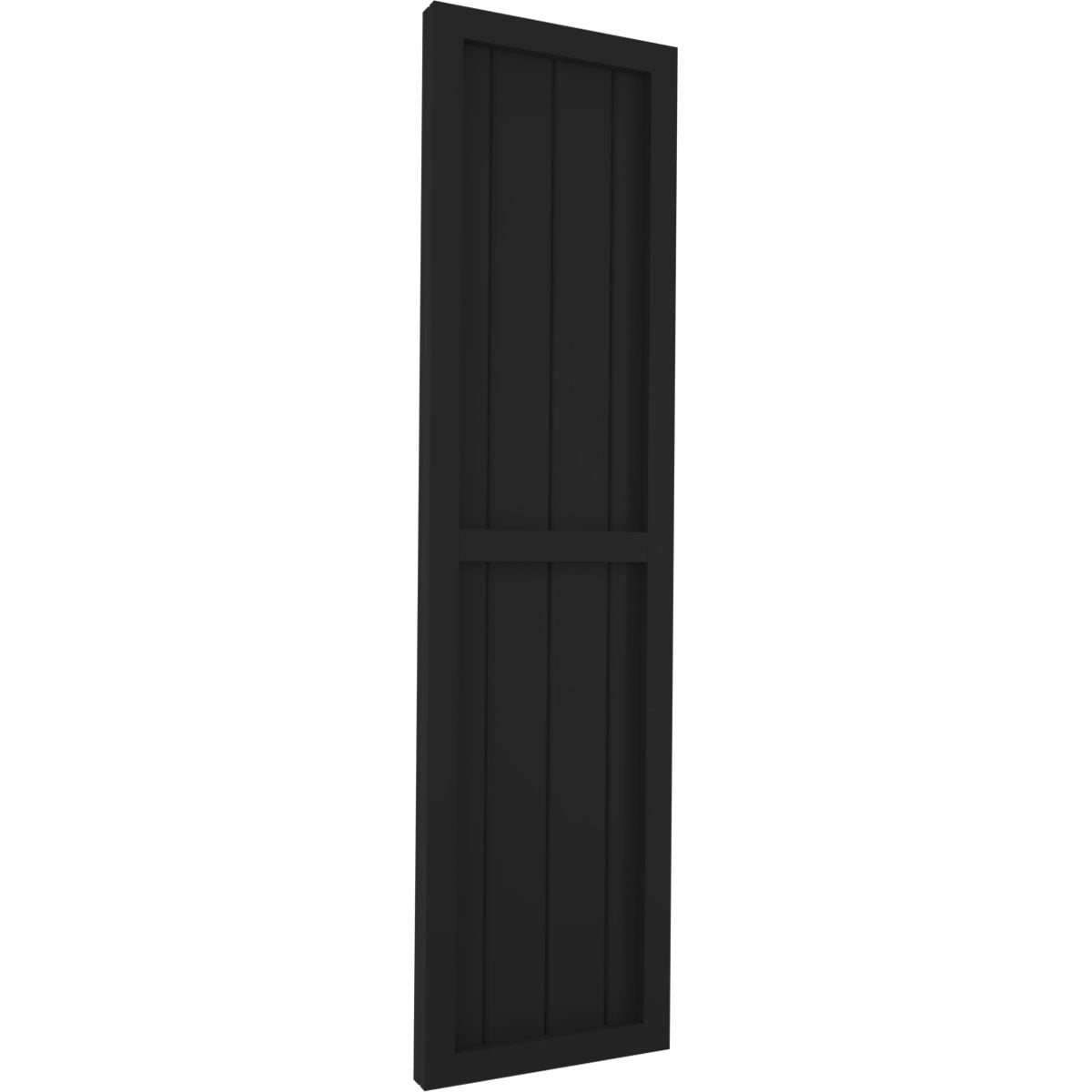 Ekena Millwork 14"W x 84"H Americraft Four Board Exterior Real Wood Two Equal Panel Framed Board-n-Batten Shutters (Per Pair), Black