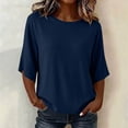 thumbnail image 5 of GERsome Women's 3/4 Sleeve Shirts Crew Neck Loose Fit Solid Color Polyester Blend Casual Work Tee Tops, 5 of 10