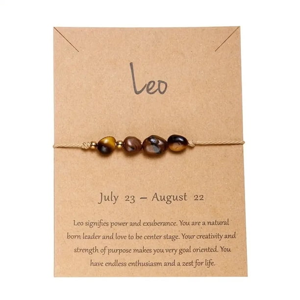 Fiudx Pulsera de Piedra de La Suerte, Temática de Constelaciones Vintage, Piedra Natural, Tarjeta Del Signo Del Zodíaco, Regalo Familiar, Buena Fortuna, Diseño Ajustable
