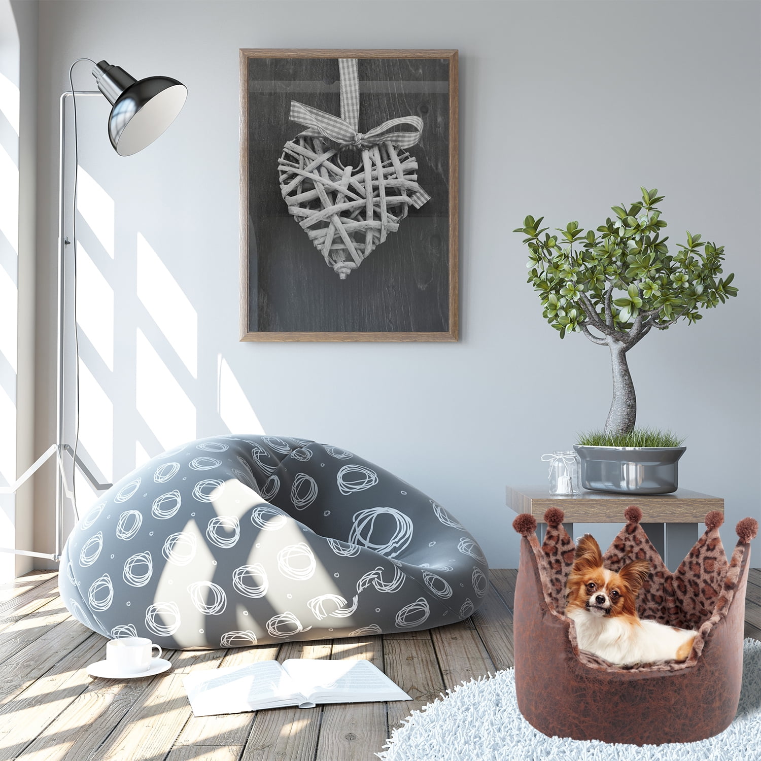 Precious Tails Luxury Leopard Print Crown-Shaped Bed for Small Dogs and Cats - Cozy, Stylish, and Plush Pet Bedding with Royal Design