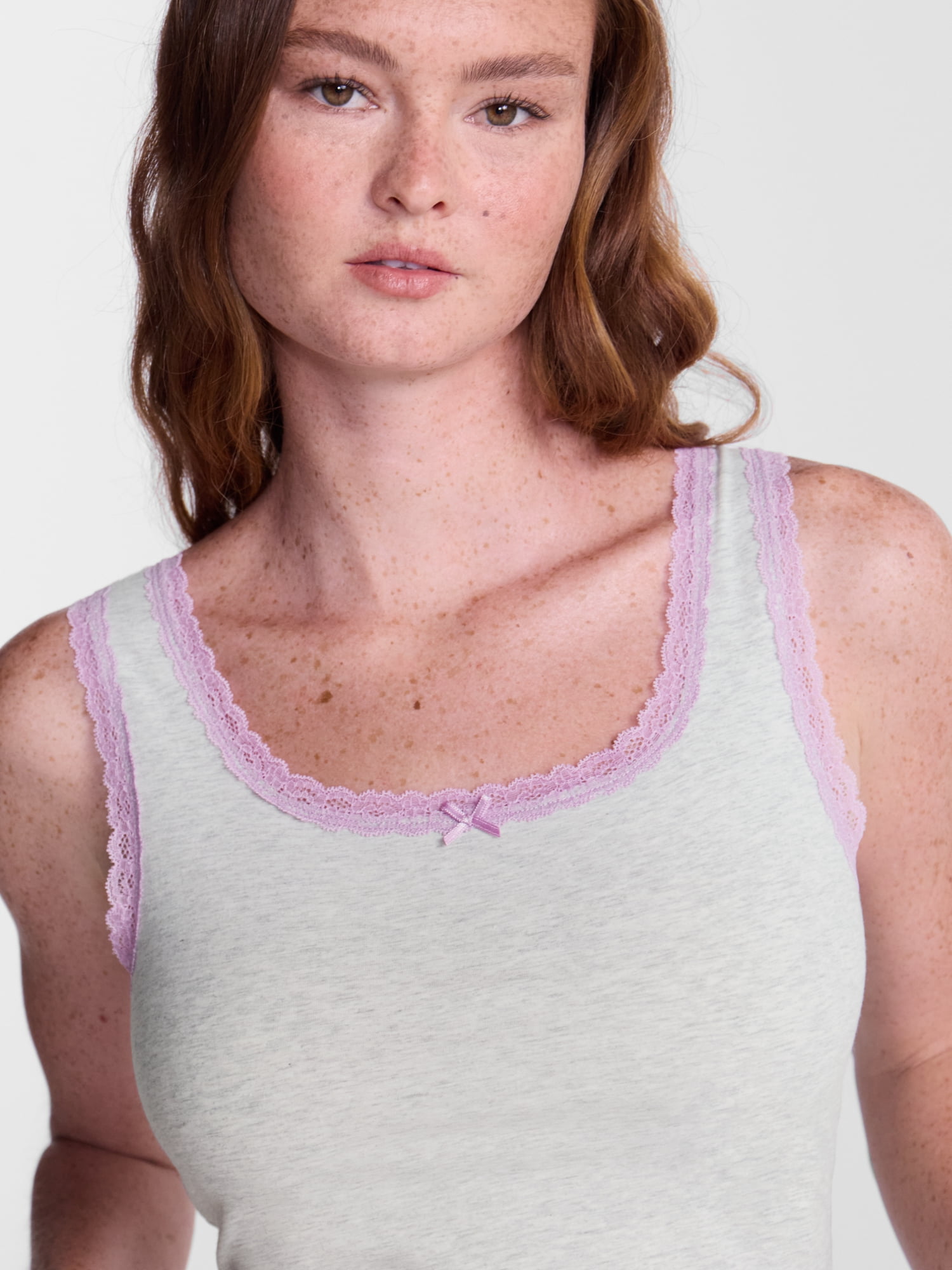 No Boundaries Cotton Blend Jersey Sleep Lace Tank Top, Women’s XXS-3X