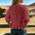 thumbnail image 5 of Women's Puff Half Sleeve Peplum Tops Loose Fit Blouse Casual Work Business Summer Shirts Keyhole Back Tie Neck, 5 of 5