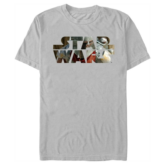 Men's Star Wars: The Mandalorian Din Djarin Star Wars Logo Graphic Tee Silver 2X Large