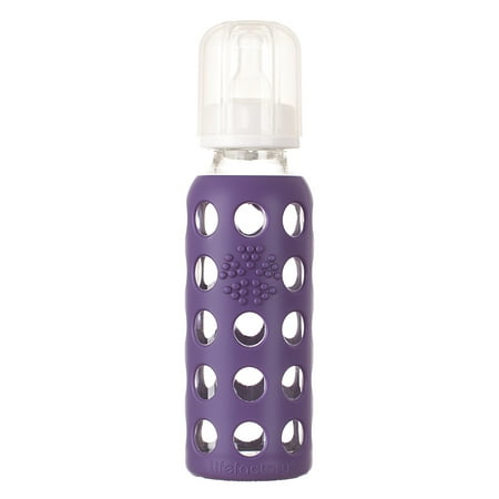 Lifefactory Glass Baby Bottle with Nipple and Protective Sleeve, Royal Purple, 3-6M, Stage 2, 9 Oz