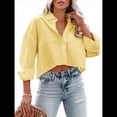 thumbnail image 3 of Camisas de Mujer con Botones, Tops Casuales de Larga, Blusa con Solapa y Bolsillo en el Pecho Amarillo S, 3 of 8