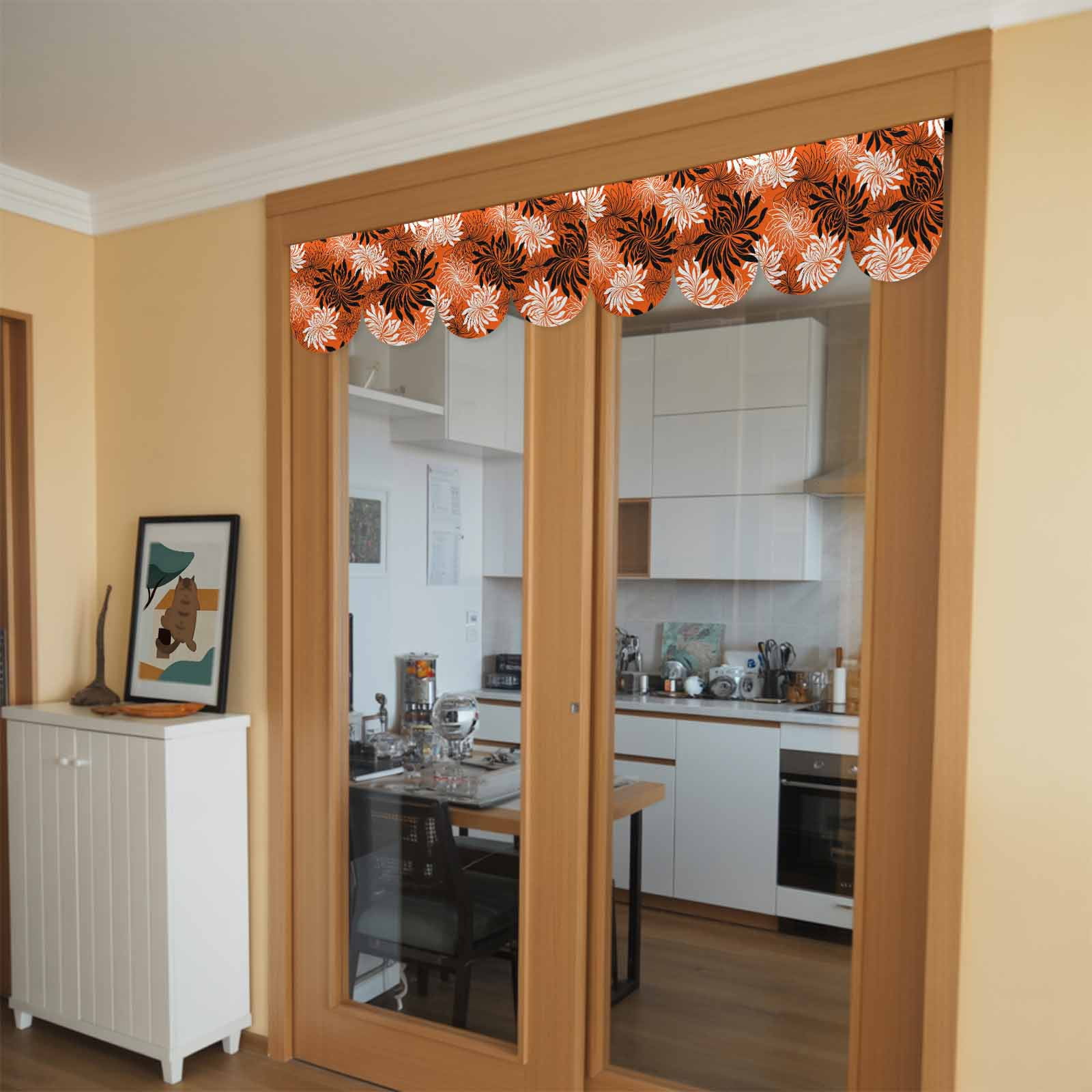 Orange Black Floral Door Banner Vintage White Black Flower Orange Small Scalloped Hanging Banner for Door Hanging Flag Backdrop Decoration for Wall Window Party 4pcs 8 x 12 Inch