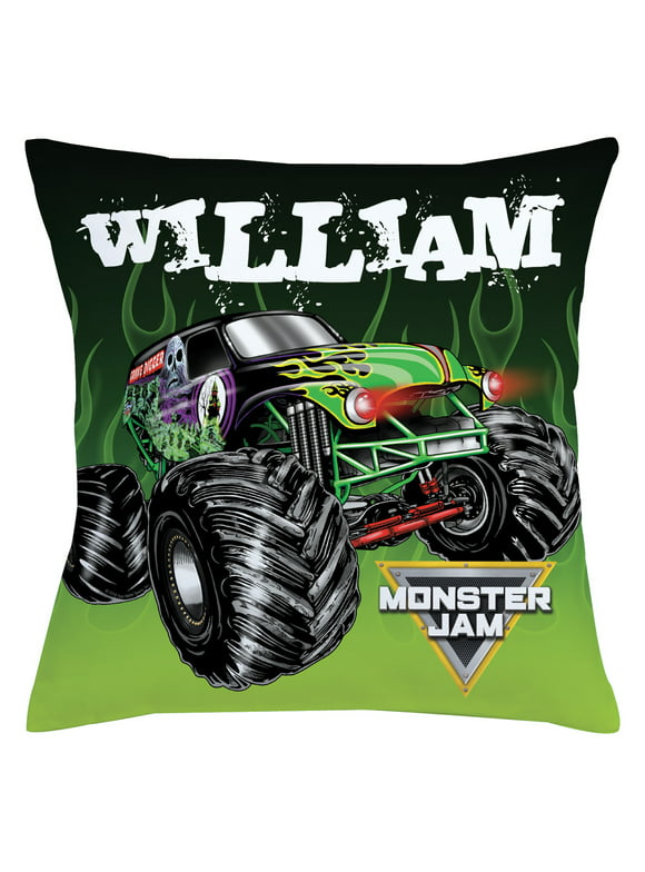 Personalized Monster Jam Grave Digger Throw Pillow, Black