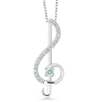 Gem Stone King 925 Sterling Silver Round White Zirconia Treble Clef Pendant Necklace Music Note Jewelry Gift for Women By Keren Hanan